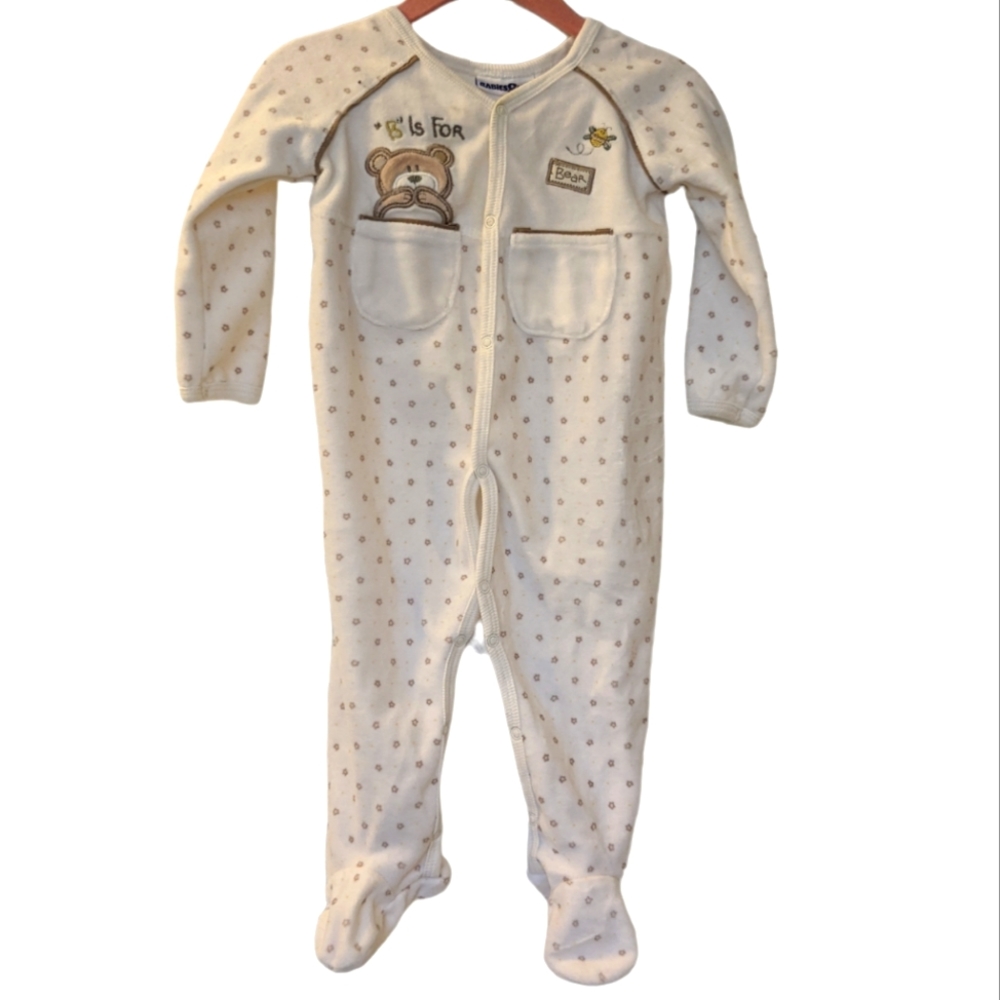 Vintage babies r us baby onsie gender neutral 9 months bear footsie button snaps